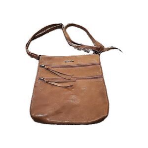 Estalon Brown Distressed  Leather Crossbody Bag Purse Zipper Pockets